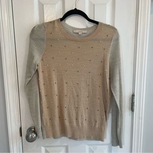 LOFT Pearl and Rhinestone Lightweight Sweater